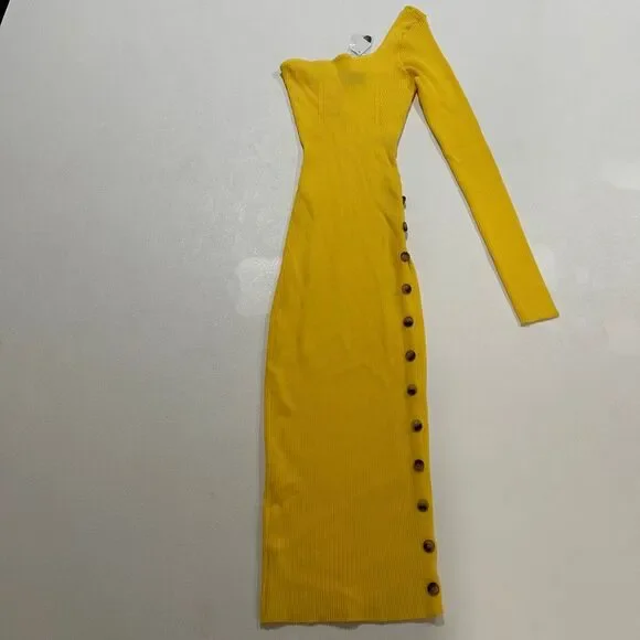 AKIRA Dresses Nwt Akira Yellow Ribbed Button Side Maxi Dress